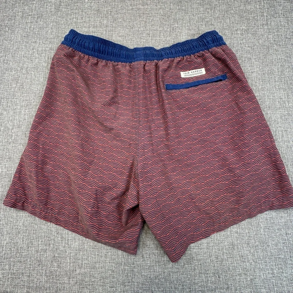 Fair Harbor Swim Trunks Men XL Red Blue Wave Print The Anchor Board Lined Shorts